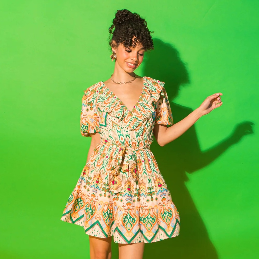 Multicolored Patterned Mini Dress